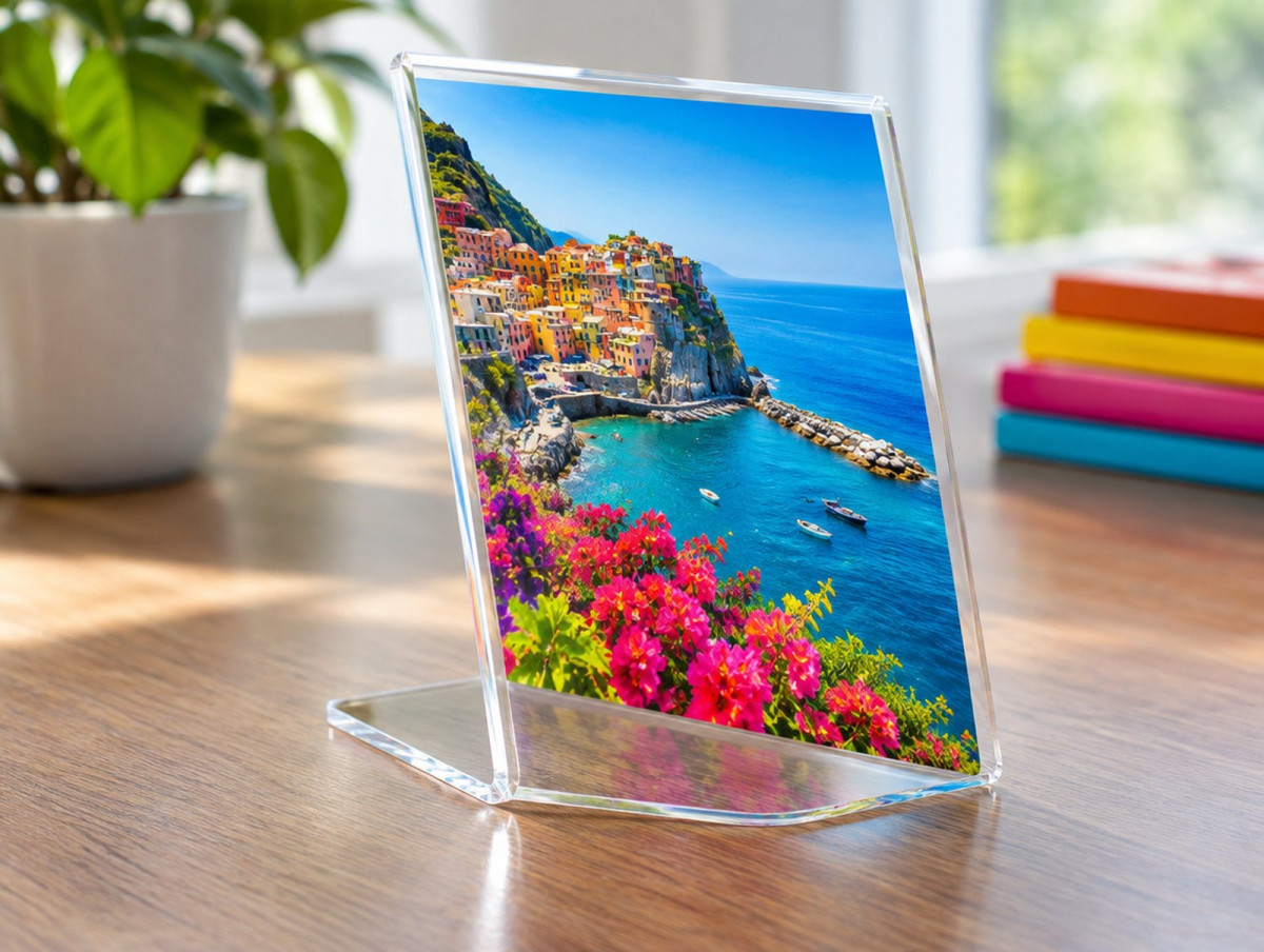 KI-generierte Darstellung: Gebogenes Acryl-Display mit polierter Kante