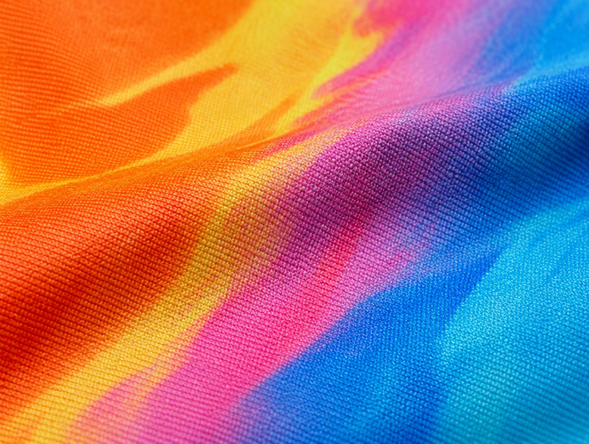 KI-generierte Darstellung: Struktur eines im Sublimationsdruck bedruckten Polyesterstoffs