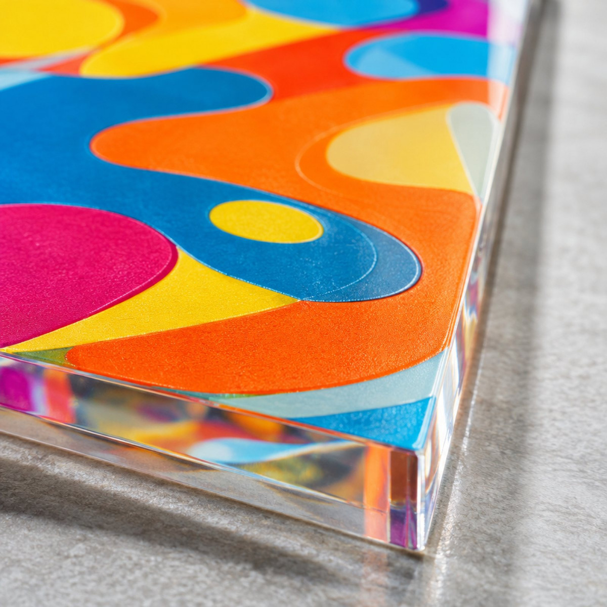 KI-generierte Darstellung: Bedrucktes Acrylglas in Nahaufnahme