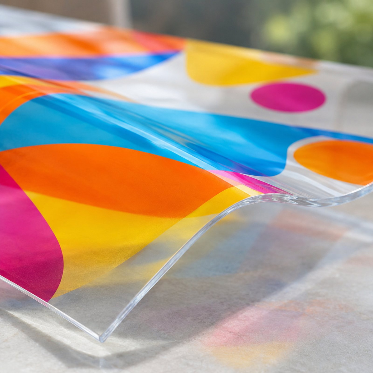 KI-generierte Darstellung: Bedrucktes Polycarbonat in Nahaufnahme